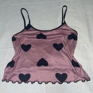 Cute Pink with Black Hearts Spaghetti Strap PJ Crop Top